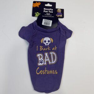 Novelty Pet Halloween Tee Small "I Bark At Bad Costumes" Purple Dog Costume NEW